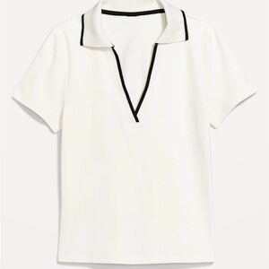 Old Navy White V-Neck Polo Collar Top